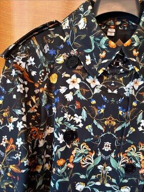 NWT Burberry Pedley Black Floral-Patterned Trench Coat size 8